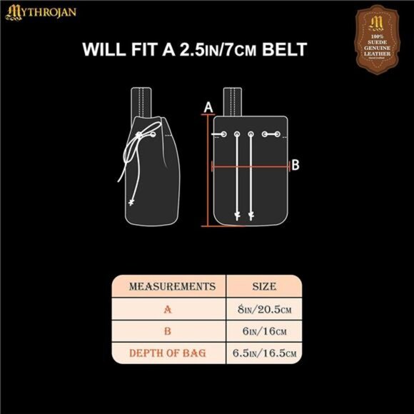 Mythrojan Medieval Drawstring Belt Bag, Ideal for SCA LARP Reenactment & Ren - Picture 2 of 7